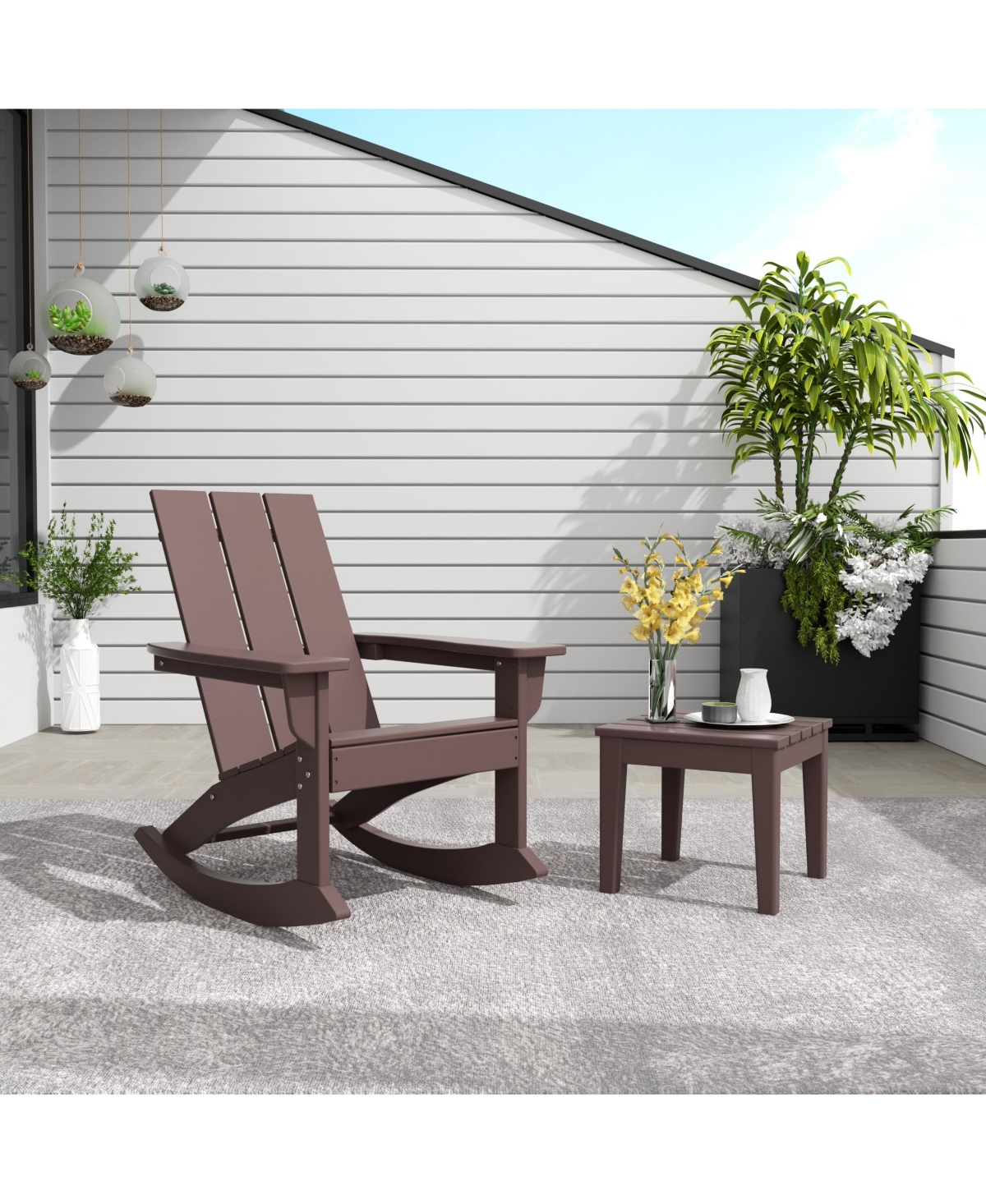 WestinTrends Modern Adirondack Outdoor Rocking Chair with Side Table Set