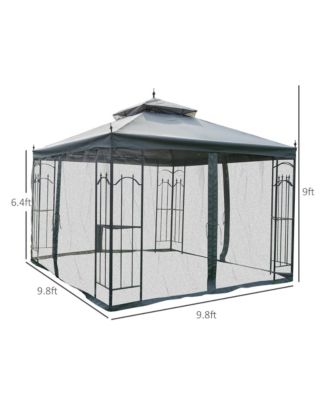 10' x 10' Steel Outdoor Patio Gazebo Canopy with Removable Mesh Curtains, Display Shelves, & Steel Frame, Grey