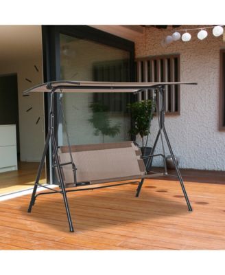 Patio Swing Chair with Canopy, Seats 2 Adults Loveseat Bench with Adjustable Tilt Canopy, Armrests, A-Frame Steel, Breathable Mesh for Backyard, Garden, Brown