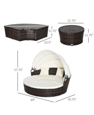 Rat Daybed Patio Furniture Set w/ Adjustable Canopy,