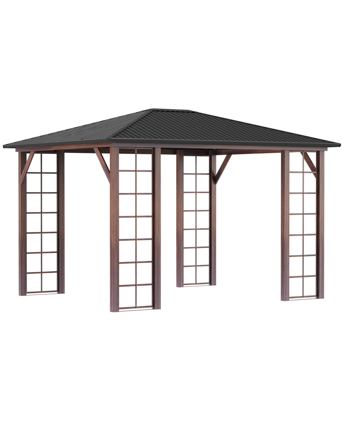 10' x 12' Hardtop Gazebo, Waterproof Metal Roof Permanent Pavilion with Wood Grain Metal Frame, Outdoor Gazebo Canopy, for Garden, Patio, Bac