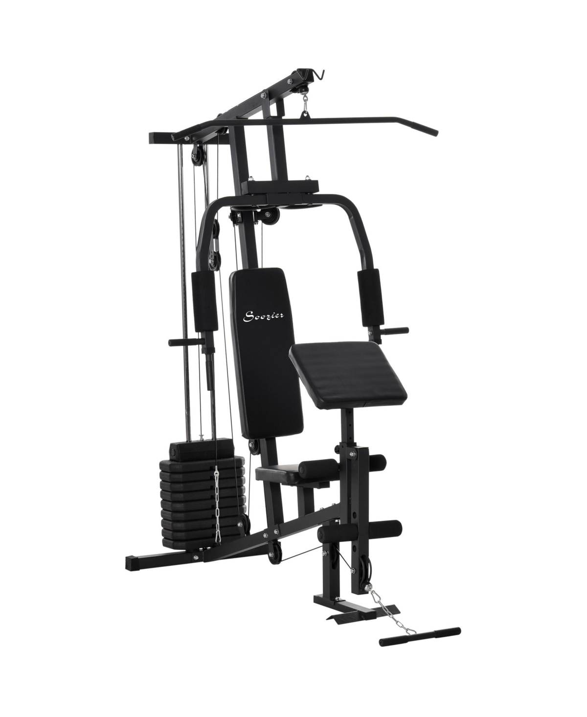 Multifunction Home Gym Station w/ Pull-up Stand, Dip Station, Weight Stack Machine for Full Body Workout - Black