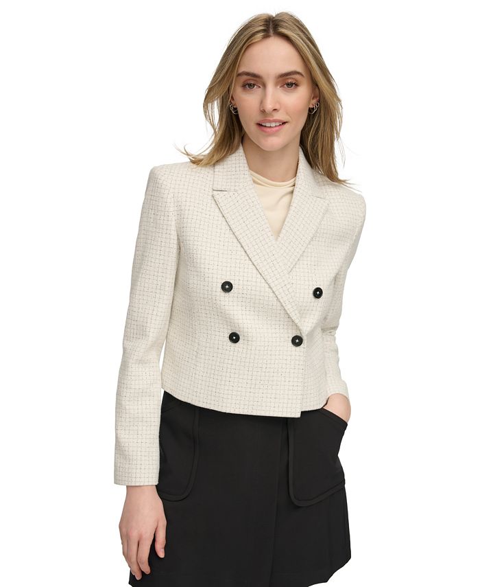 Calvin Klein Women's Double-Breasted Tweed Blazer - Macy's