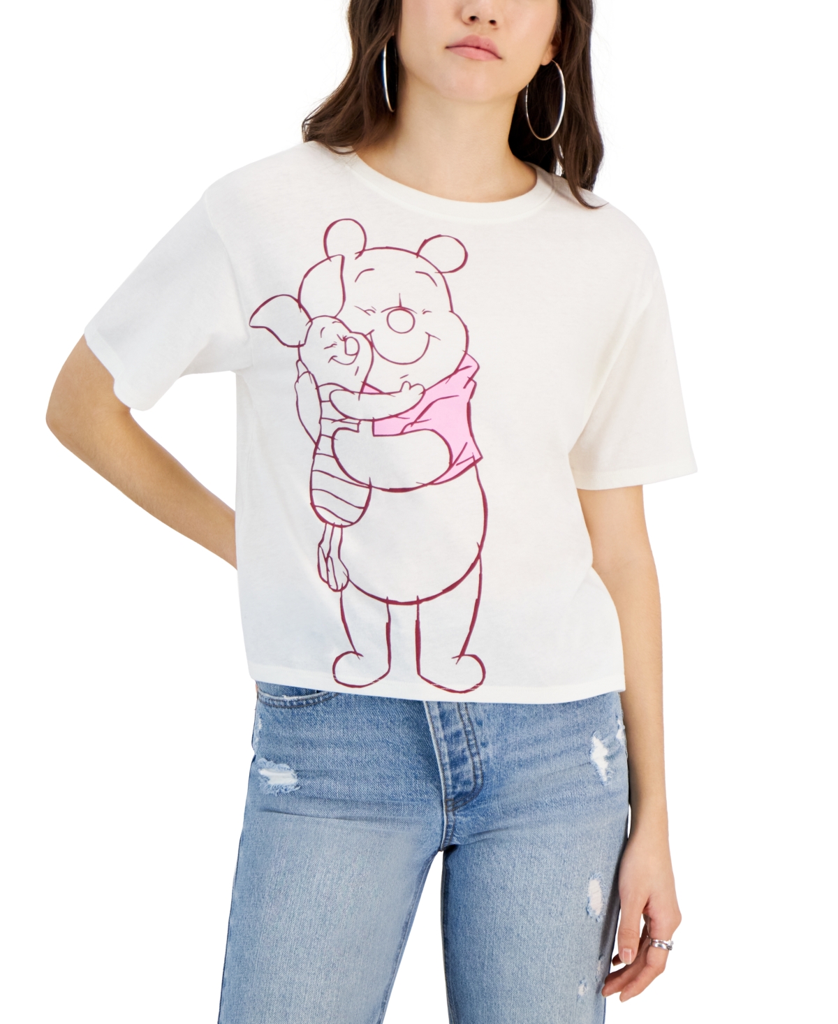 Disney Juniors' Winnie The Pooh Love Graphic Crop T-shirt In Egret