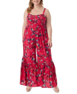 Jessica Simpson - Trendy Plus Size Ronan Smocked Tiered-Leg Jumpsuit