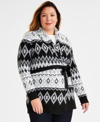 Style & Co - Plus Size Fair Isle Tie-Waist Cardigan