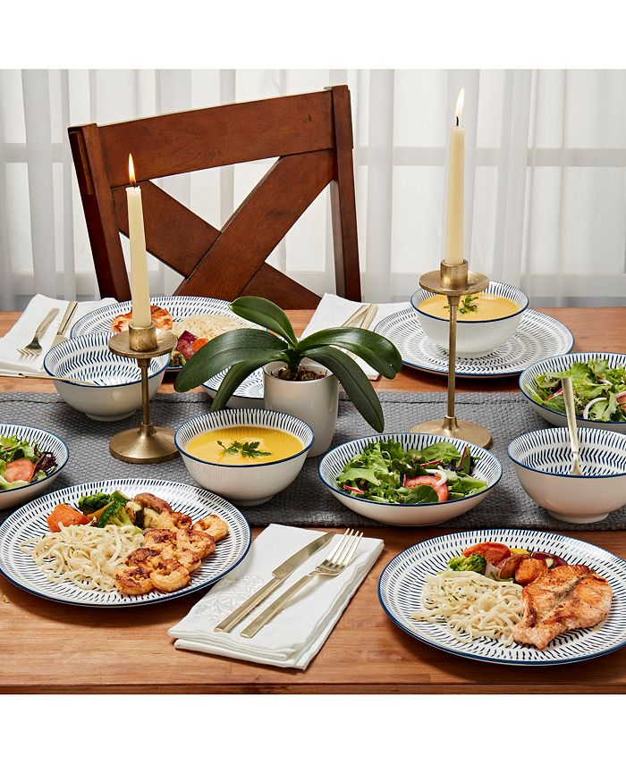 Tabletops Gallery Navy Pad Print 12PC Dinnerware Set, Service for 4