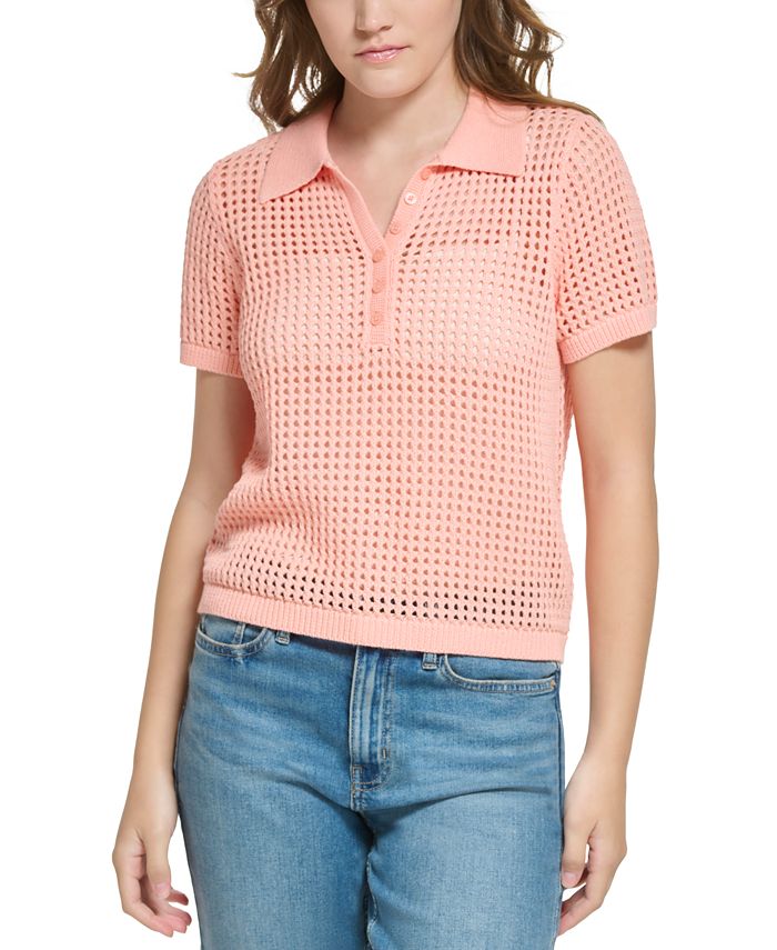 Calvin Klein Jeans Women's Cotton Open-Stitch Polo Shirt - Macy's