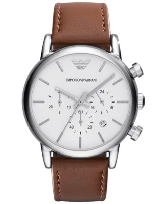 Chronograph Brown Leather Strap Watch 