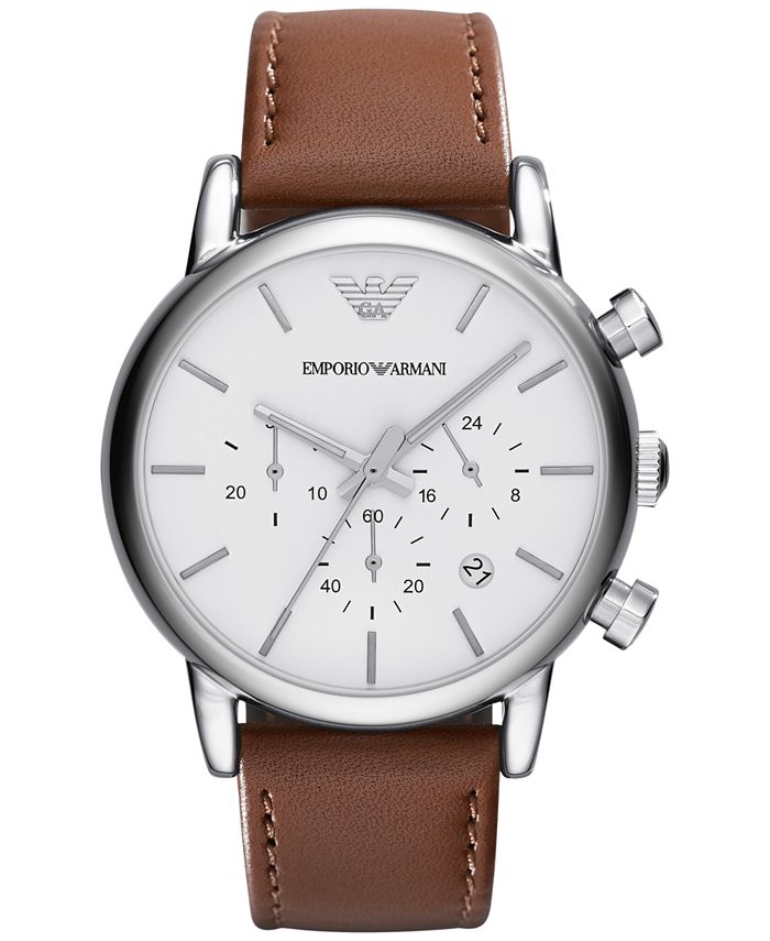 Emporio Armani Men's Chronograph Brown Leather Strap Watch 41mm AR1846 ...
