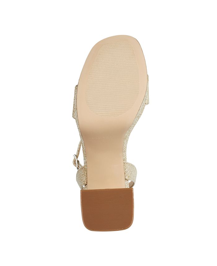 MARC FISHER Womens Ivory Padded Strappy Asymmetrical Chiara Square Toe Block Heel Slip On Leather Dress Slingback Sandal M