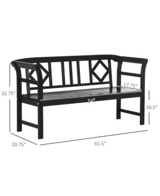 Three-Person Wooden Bench, Three-Seater Outdoor Patio Bench, Backrest and Armrests, Rustic Country Diamond Pattern, Slatted Seat for Backyard, Porch Garden, Black