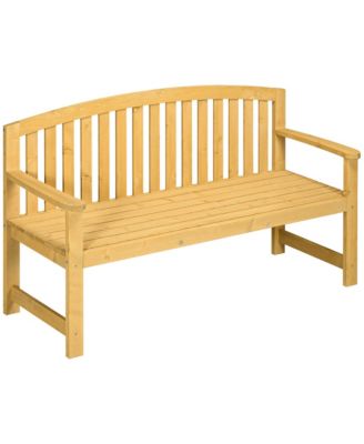 56" Outdoor Wood Bench, 2-Seater Wooden Garden Bench with Slatted Seat, Backrest & Arm Rests for Patio, Porch, Poolside, Balcony, Natural