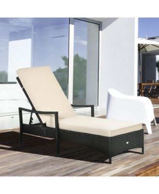 Wicker Chaise Lounge, 4 Position Adjustable Backrest and Cushions Outdoor Lounge Chair PE Rattan Sun Lounger for Poolside, Balcony or Garden, Beige