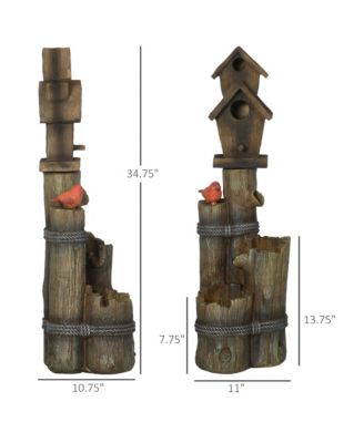 Outdoor Fountain with Backyard Birdhouse Tree Trunk Design
