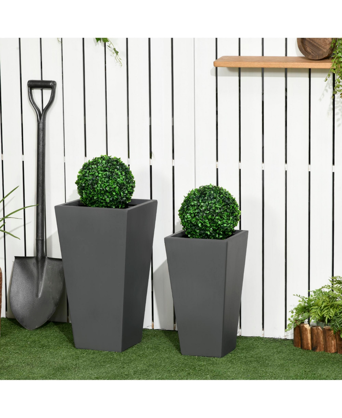 Outsunny 2-Pack MgO Flower Pots with Drainage Hole, Outdoor Planters,
