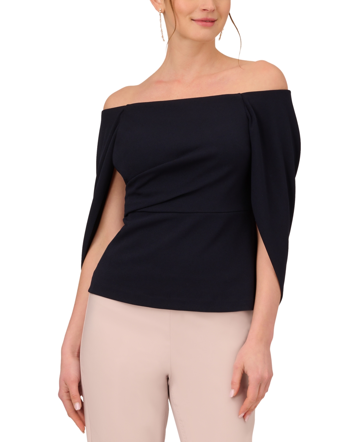 Adrianna Papell Women's Off-the-shoulder Cape-sleeve Top In Midnight