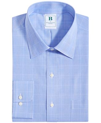 Men's Regular Fit Non-Iron Spread Collar Glen Plaid Broadcloth Dress Shirt