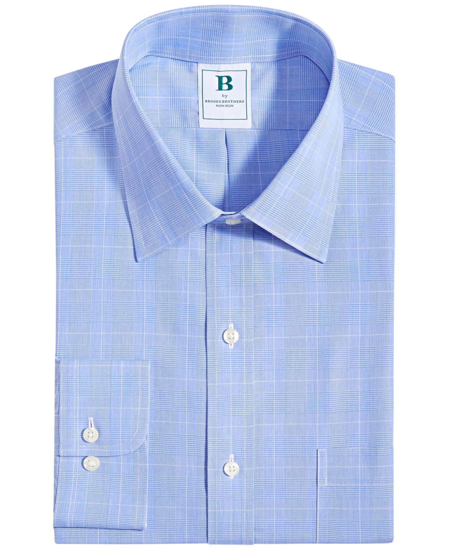 Мужская рубашка Brooks Brothers Regular Fit Non-Iron Spread Collar Glen Plaid Broadcloth Dress Shirt, цвет: Синий — фото 4