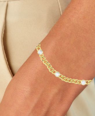 Cubic Zirconia Bezel Open Cable Link Chain Bracelet