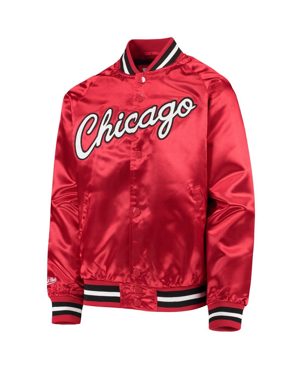 Big Boys and Girls Mitchell & NessChicago Bulls Hardwood Classics Satin Raglan Full-Snap Jacket - Red