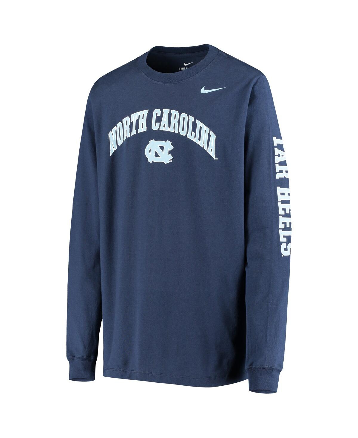 Nike Big Boys And Girls  Navy North Carolina Tar Heels Arch And Logo 2-hit Long Sleeve T-shirt In Navy