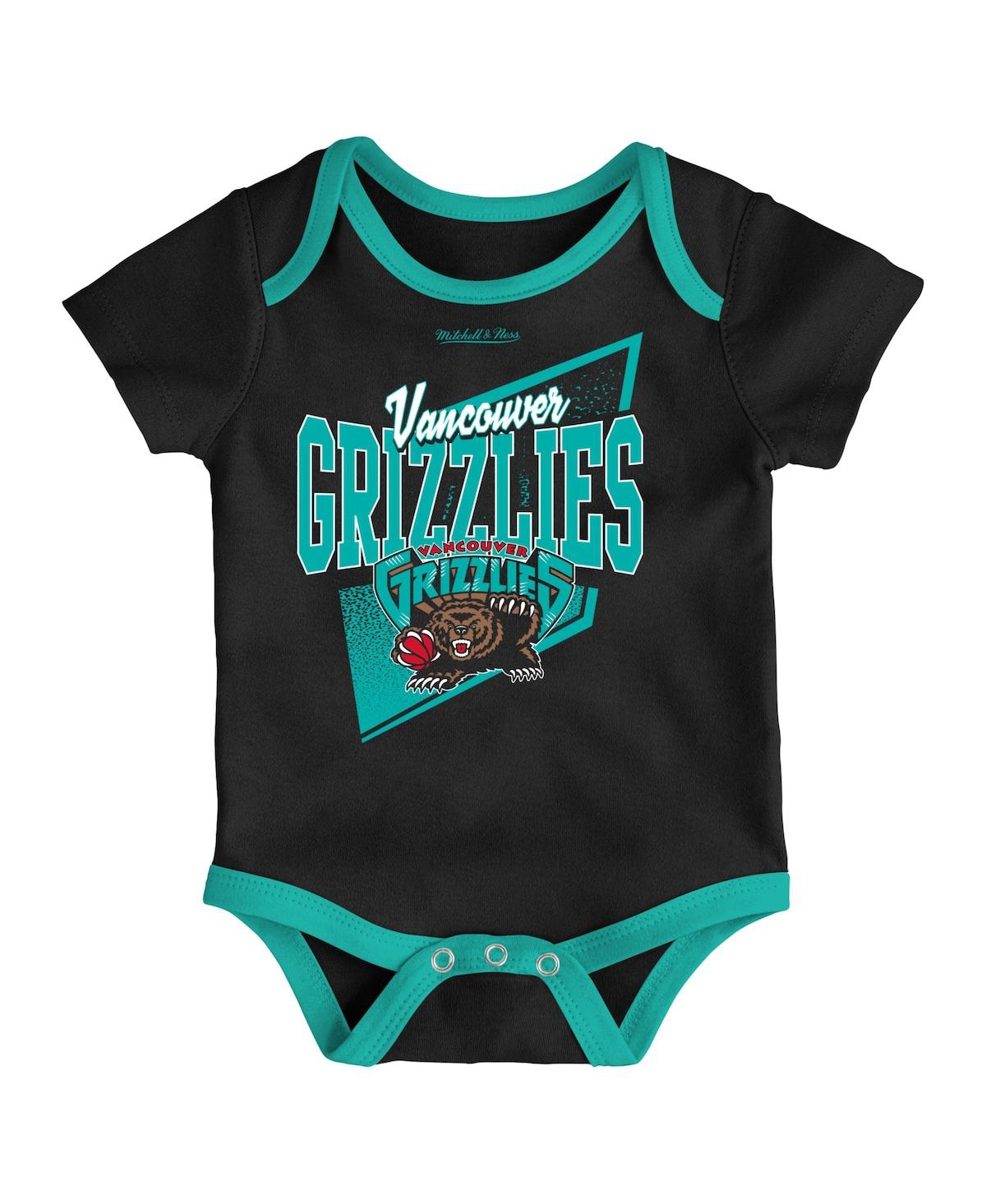 Shop Mitchell & Ness Newborn And Infant Boys And Girls  Black, Turquoise Vancouver Grizzlies 3-piece Hardw In Black,turquoise