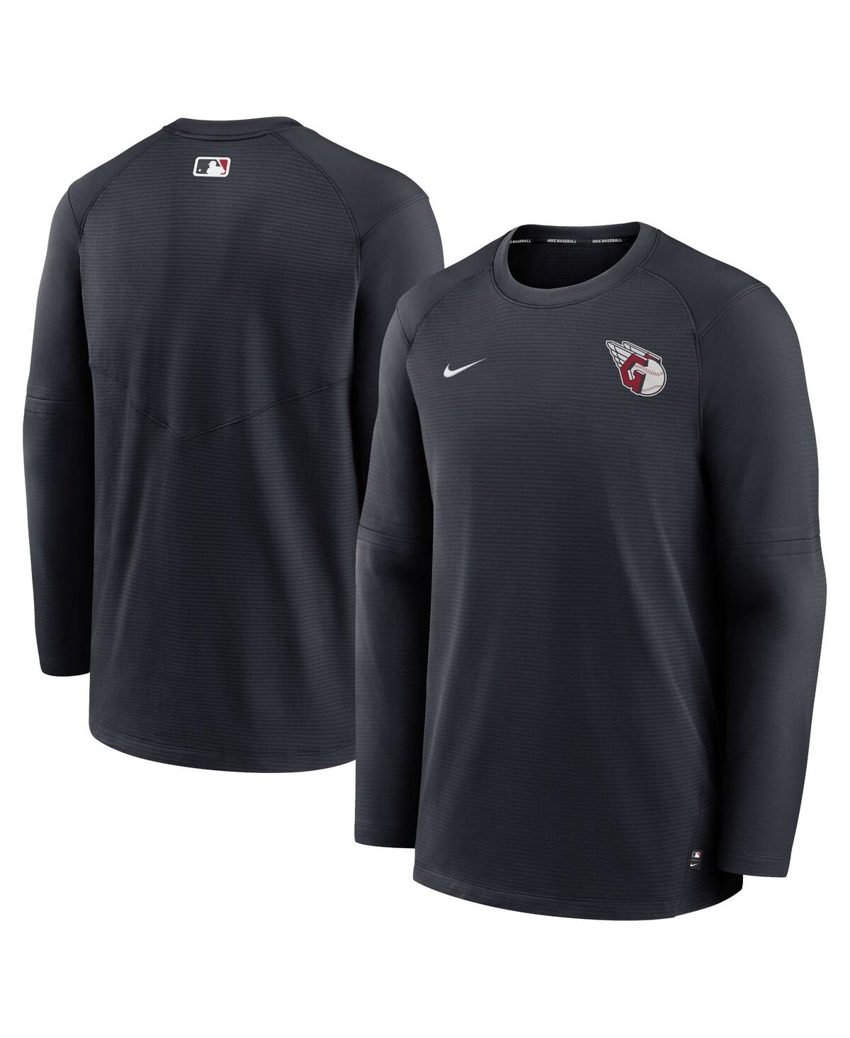 Nike Cleveland Guardians Navy Blue Pregame Long Sleeve Sweatshirt, Navy Blue, 85% Polyester/15% Elastane, Size S, Rally House