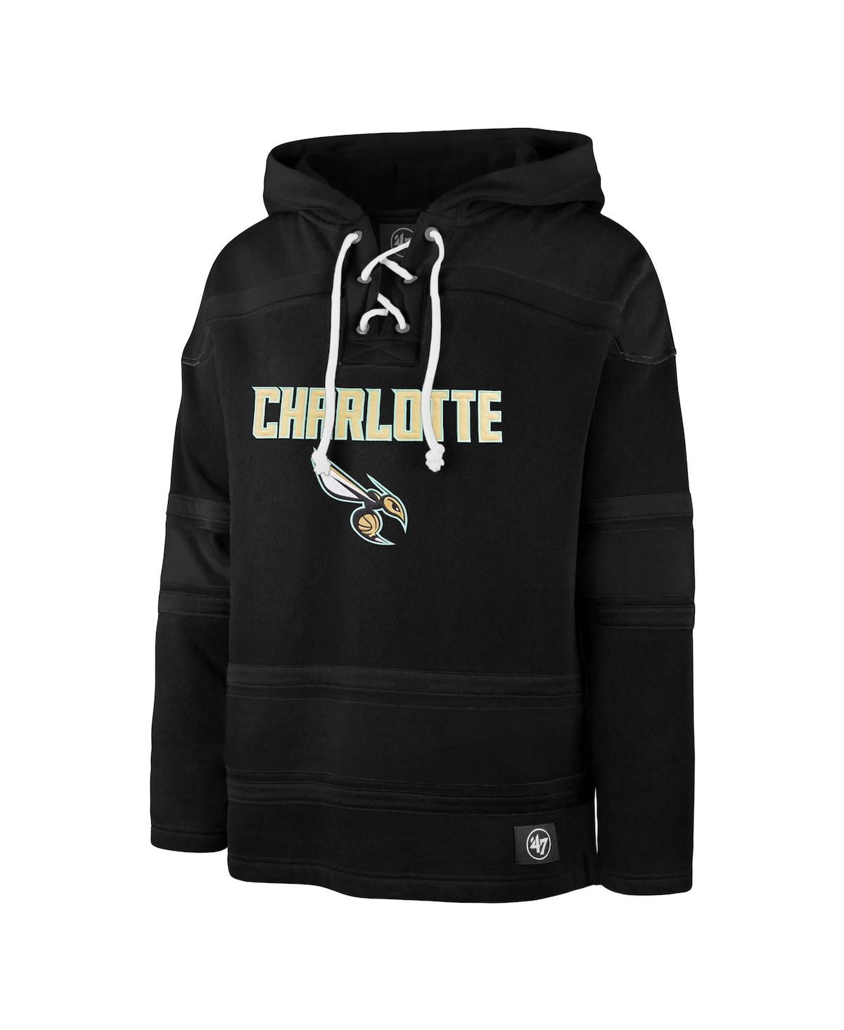 Men's '47 BrandCharlotte Hornets 2022/23 Pregame Mvp Lacer Pullover Hoodie - City Edition - Black