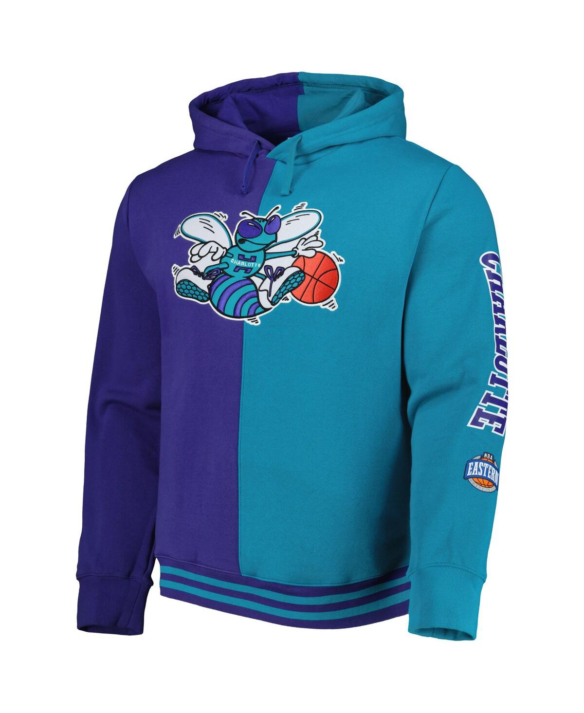 Mitchell & Ness Men's  Purple, Teal Charlotte Hornets Hardwood Classics Split Pullover Hoodie In Purple,teal