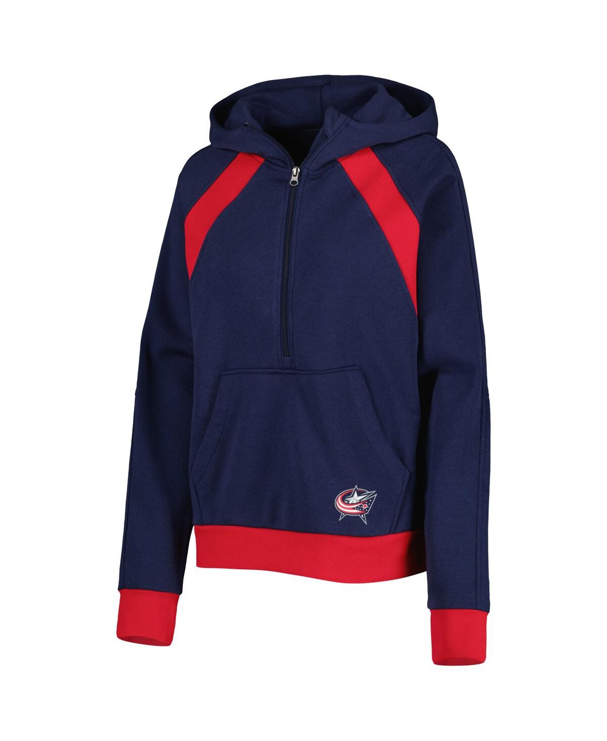 Shop Starter Women's  Navy Columbus Blue Jackets Wishbone Half-zip Hoodie