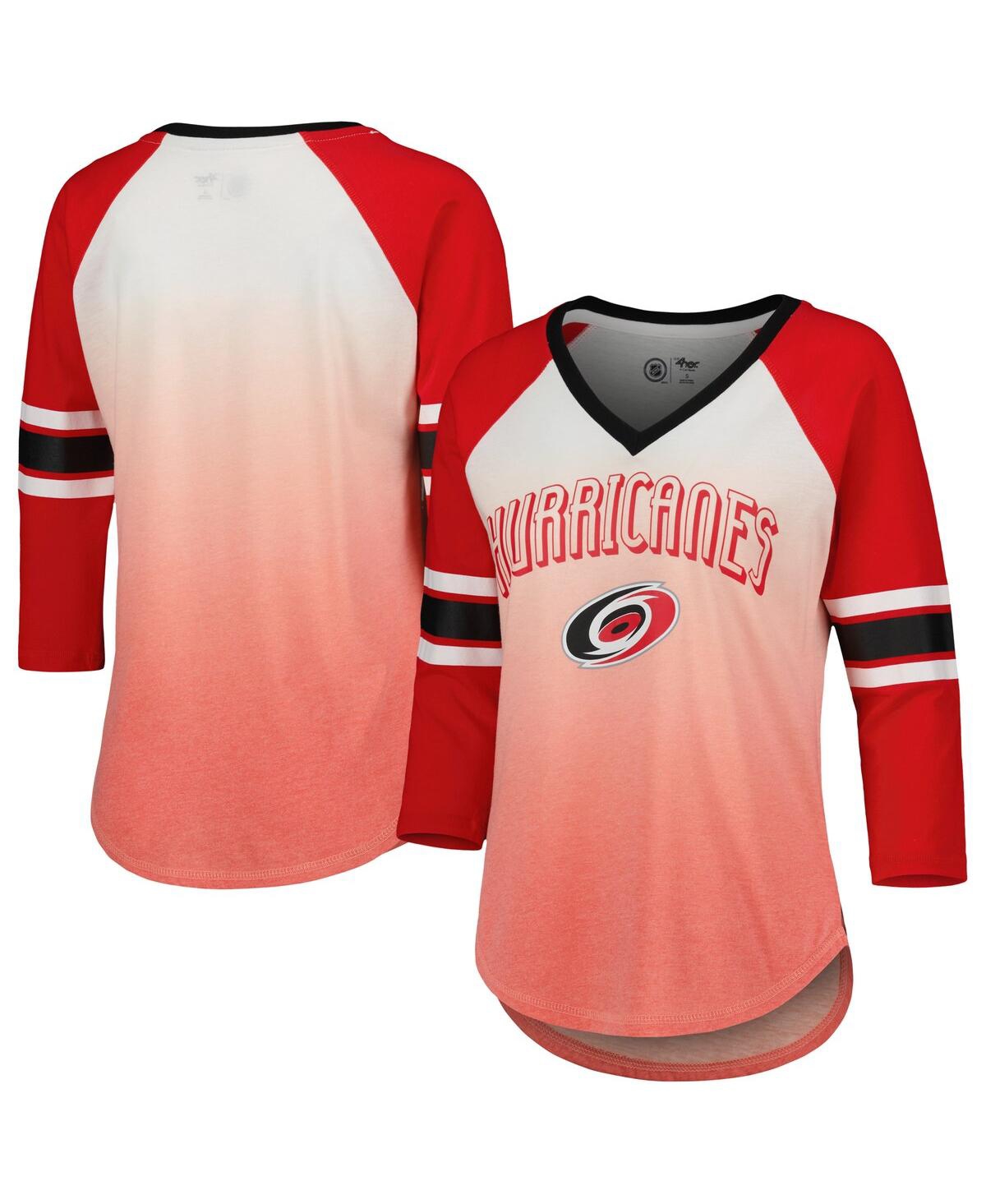 G-iii 4her By Carl Banks Red Carolina Hurricanes Lead Off Tri-blend Raglan 3/4-sleeve V-neck T-shirt In Red