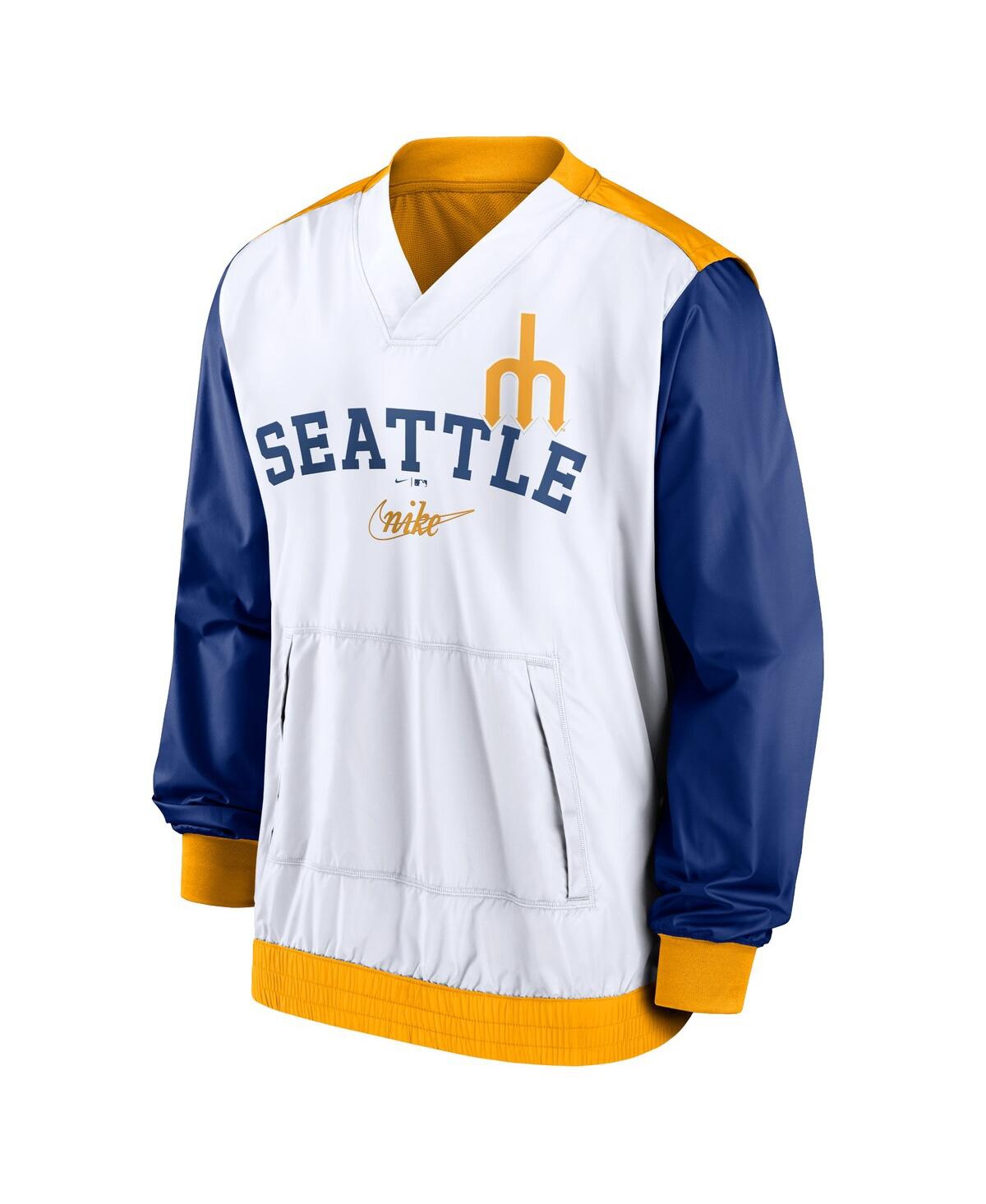 Shop Nike Men's  White, Gold Seattle Mariners Rewind Warmup V-neck Pullover Jacket In White,gold