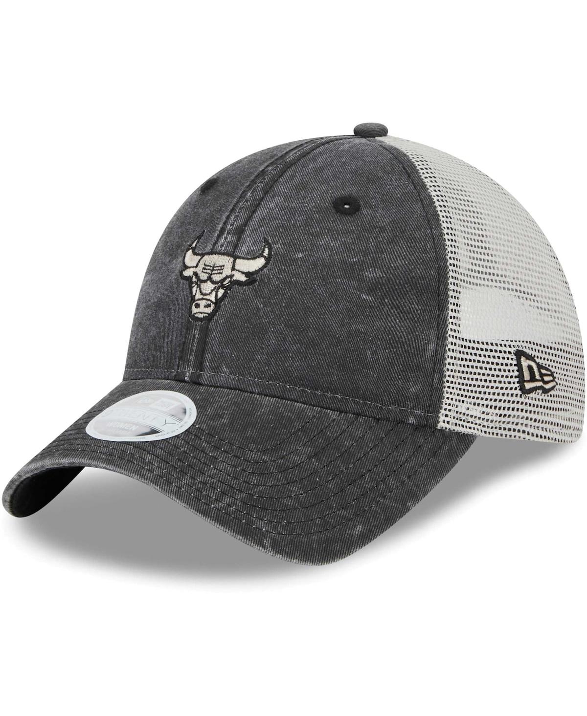 New Era Black Chicago Bulls Micro Logo 9twenty Trucker Adjustable Hat In Black
