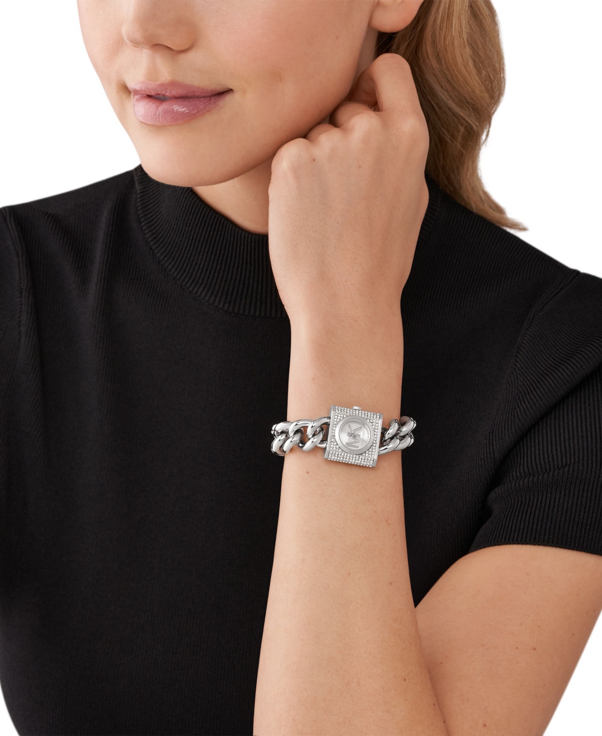 Shop Michael Kors Women's Mk Chain Lock Quartz Three-hand Silver-tone Stainless Steel Watch 25mm