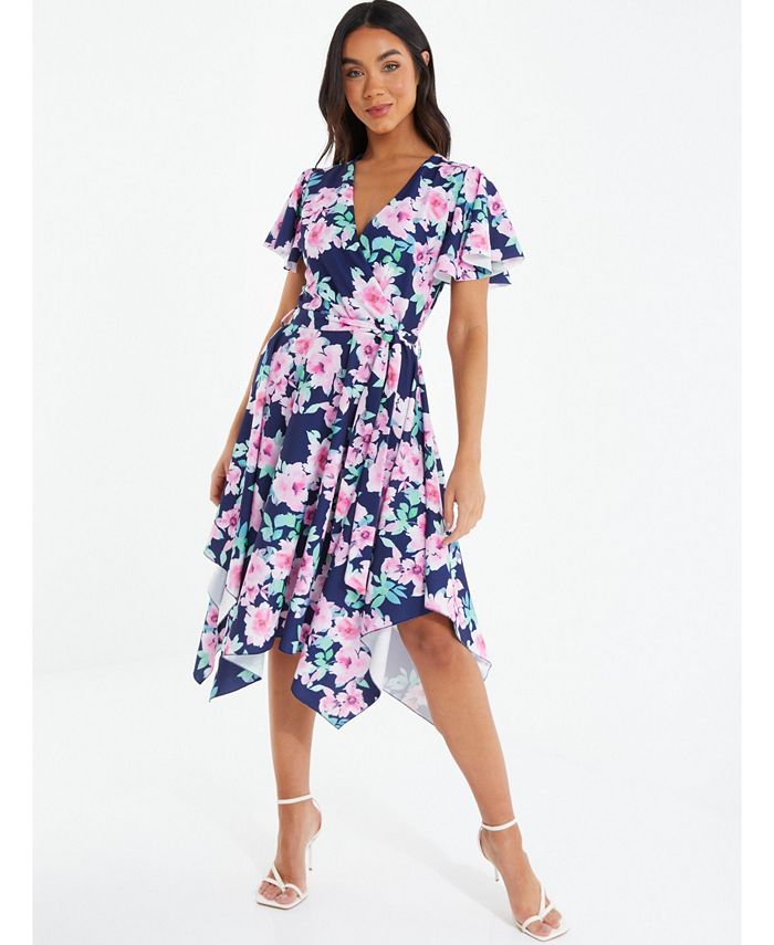 QUIZ Women's Floral Print Hanky Hem Midi Dress - Macy's