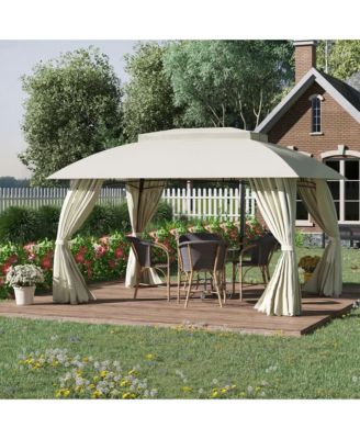 13' x 9' Patio Gazebo, Double Vented Roof, Curtains,