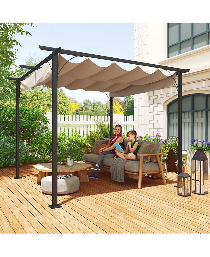 Outsunny 10 x 10 Retractable Patio Gazebo Pergola with UV Resistant