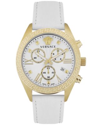 Versace - Women's Swiss Chronograph Greca White Leather Strap Watch 40mm