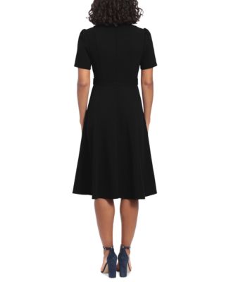 Women's Puff-Sleeve Tab-Detail Fit & Flare Dress
