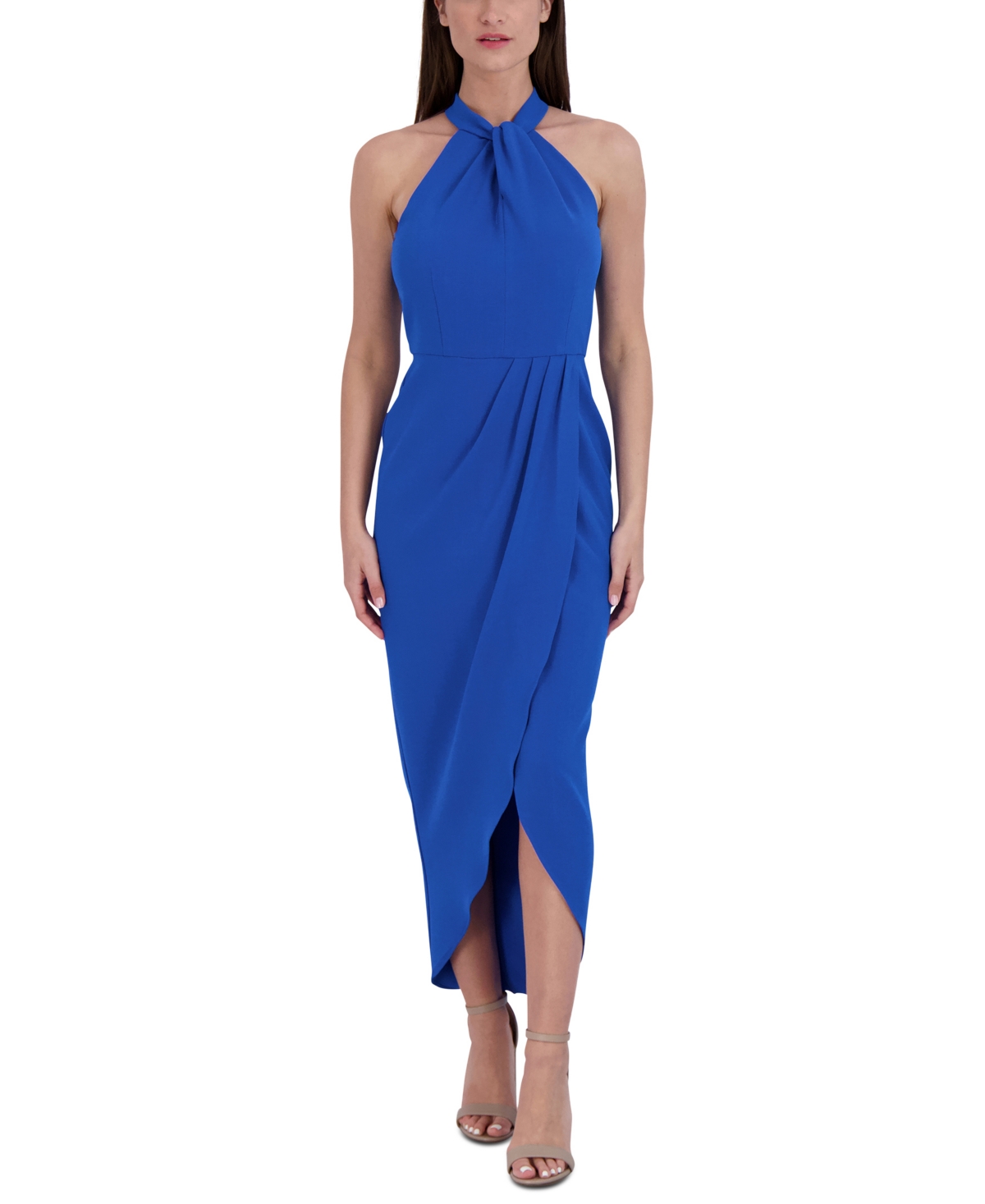 Julia Jordan Knot-neck Tulip-hem Midi Dress In Blue