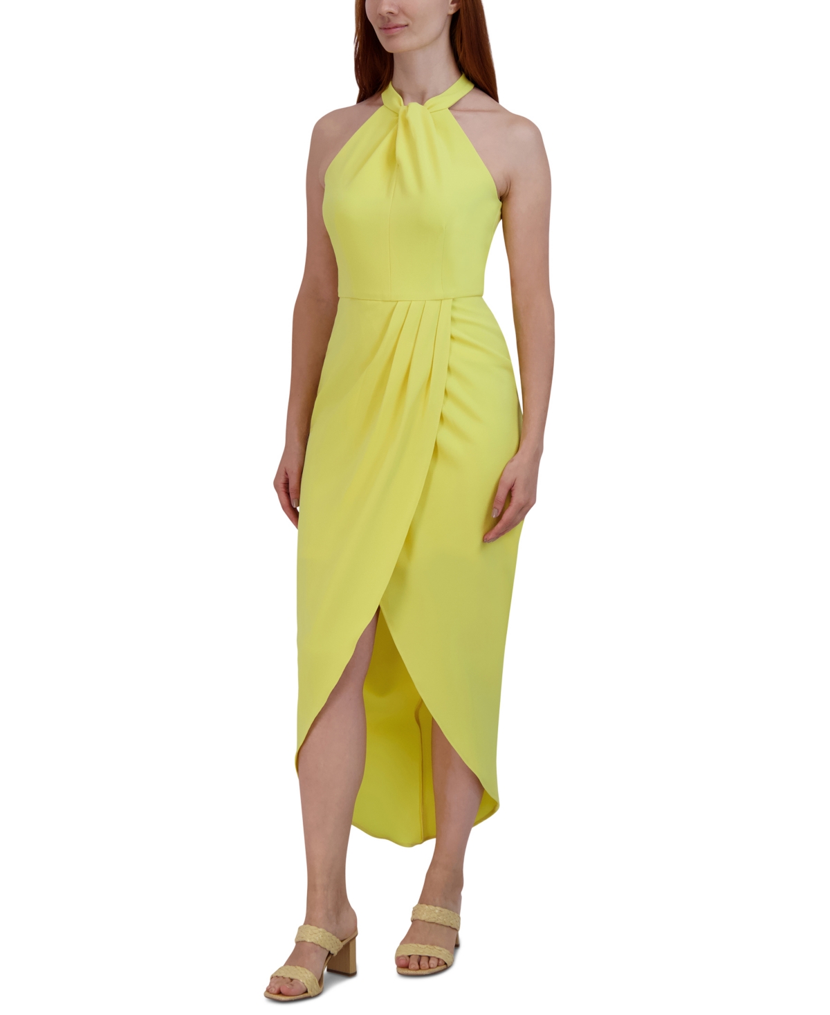 Julia Jordan Knot-neck Tulip-hem Midi Dress In Light Yellow