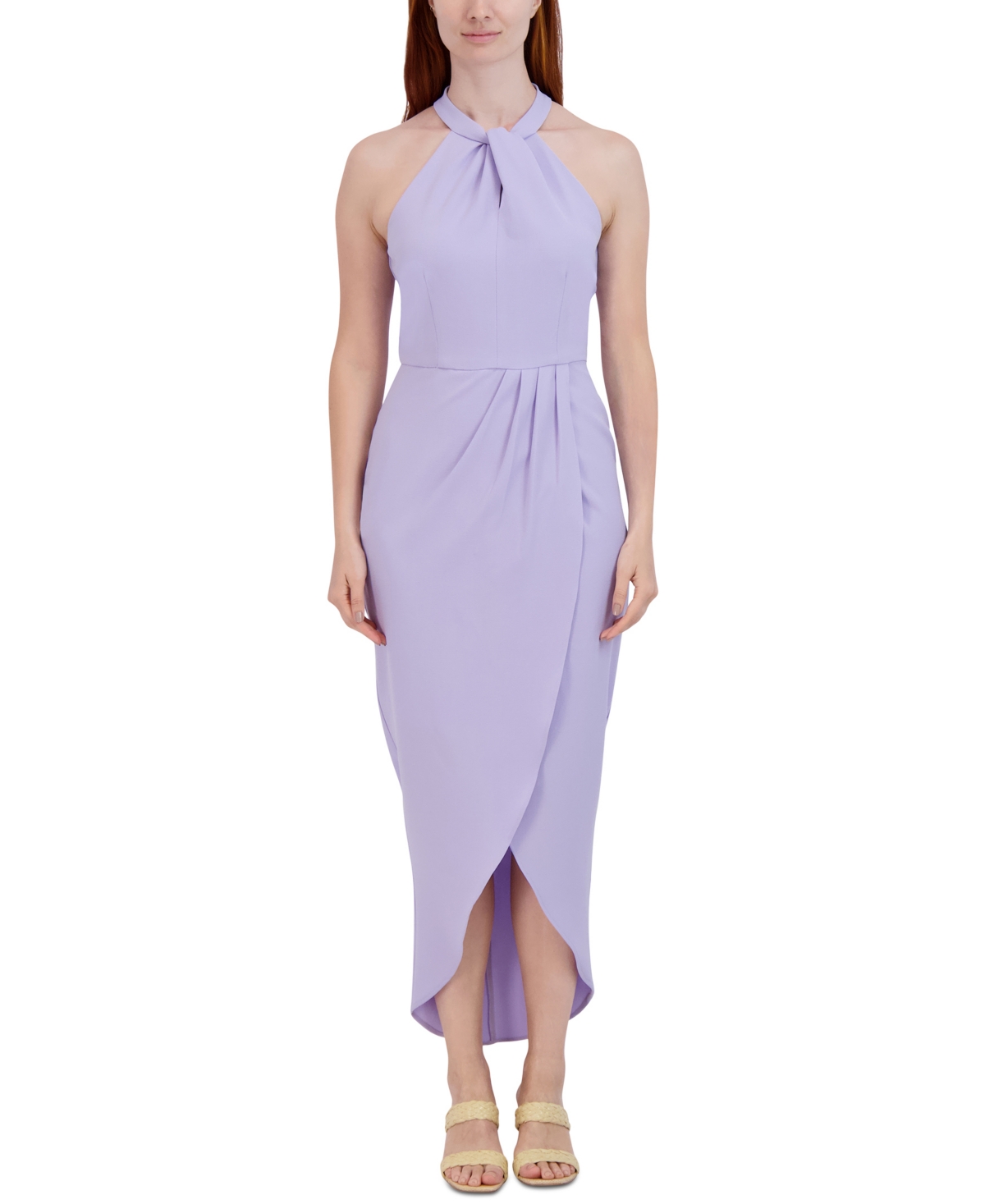 Shop Julia Jordan Knot-neck Tulip-hem Midi Dress In Lavender