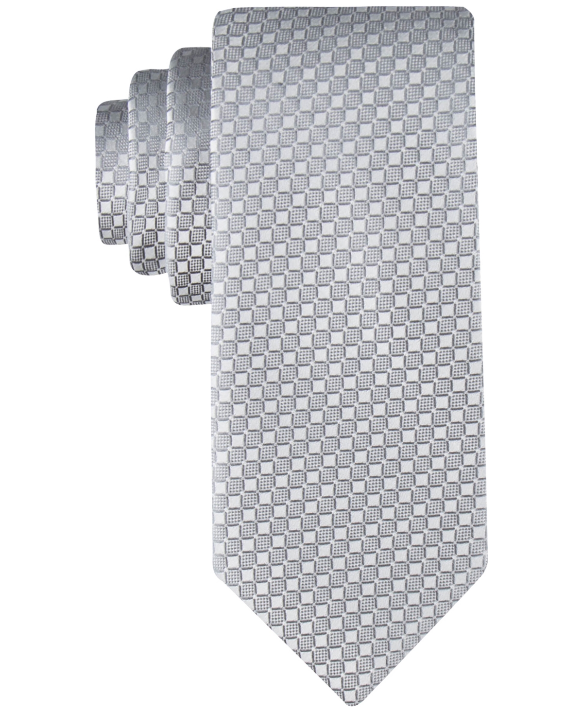 Calvin Klein Men's Checkered Geo-print Tie In Silver