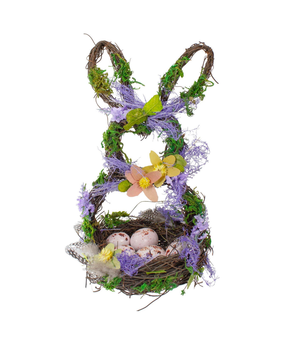 Northlight 14.5" Purple And Green Artificial Floral Bunny Shaped Basket In Brown