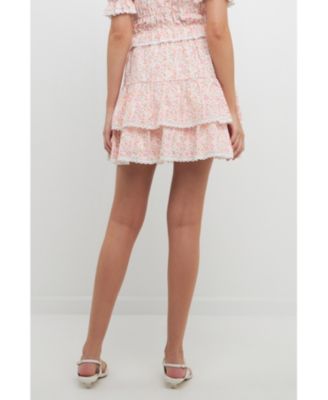 Women's Floral Eyelet Ruffled Mini Skirt