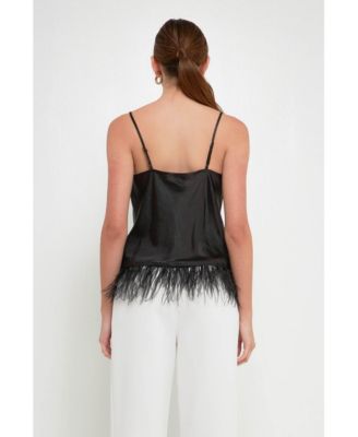 Women's Satin Cowl Neck Top with Feather
