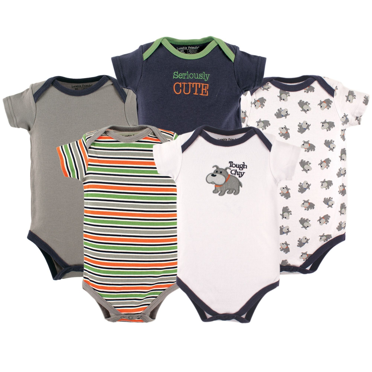 Luvable Friends Baby Boys Baby Cotton Bodysuits 5pk,- Dog