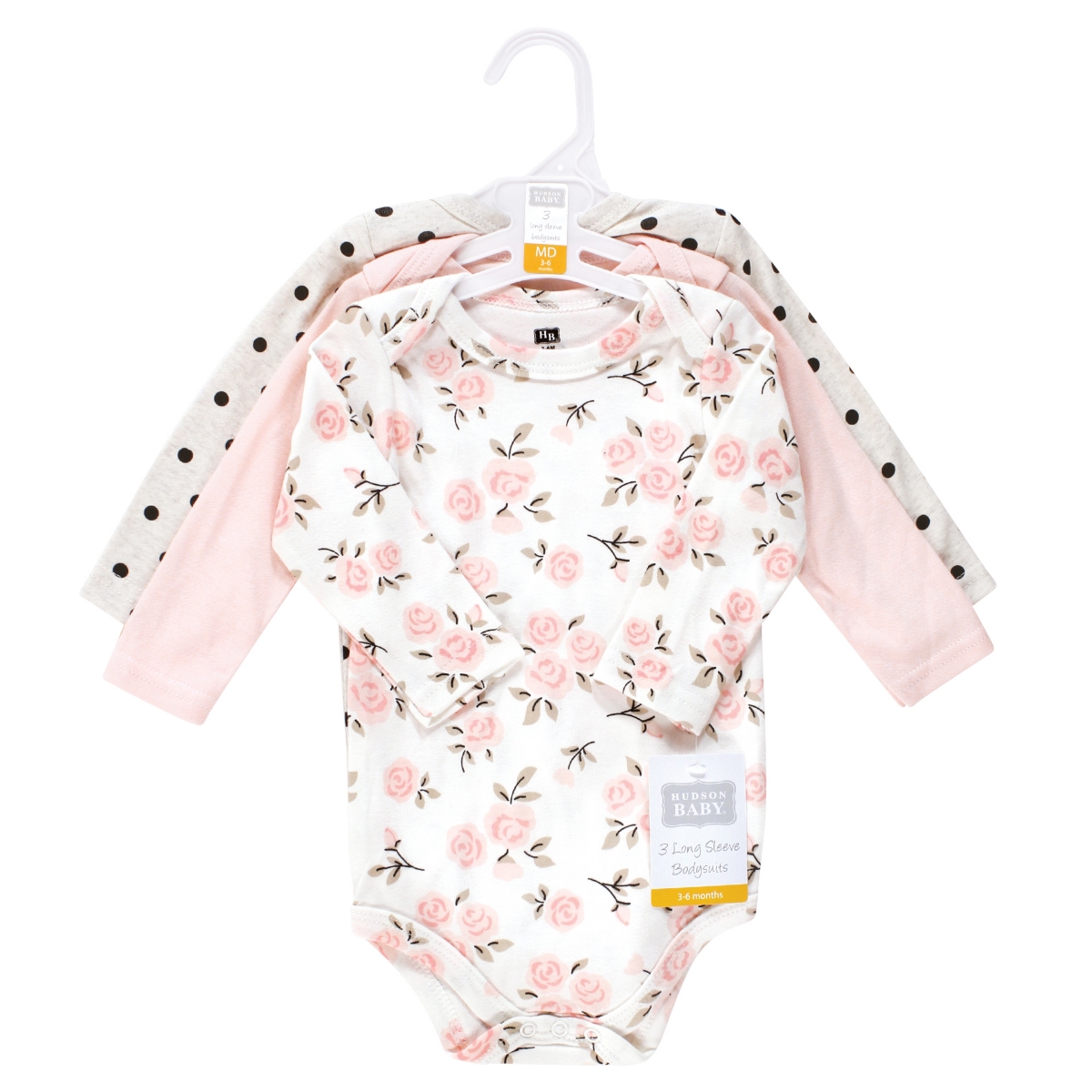 Hudson Baby Baby Girls Cotton Long-Sleeve Bodysuits, Cinnamon Pink Prints 3-Pack - Cinnamon pink prints 3-pack