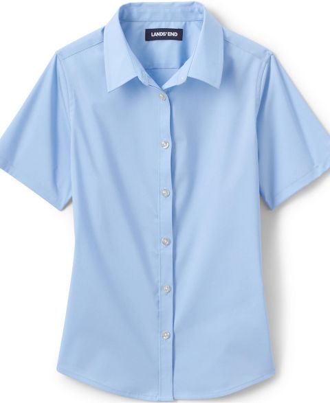 Рубашка Lands' End No Gape Short Sleeve Stretch для девочек, цвет: Светлый морской синий